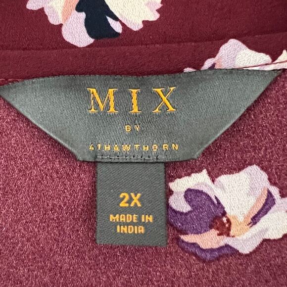 Mix by 41 Hawthorn Womens Chiffon Tunic Blouse 2X Burgundy Floral 3/4 Sleeve - Picture 4 of 5